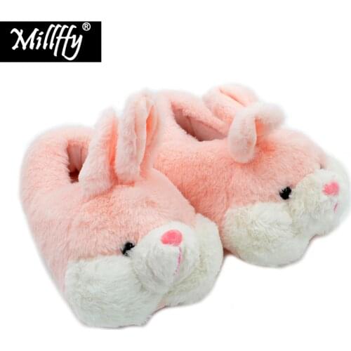 Millffy lovely pink rabbit plush winter warm velvet slippers comfortable indoor shoes hamster bunny slippers cat plush slippers