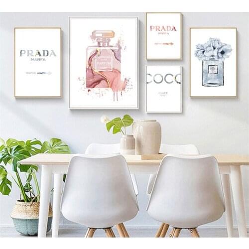 Fashion Poster Perfume Bottle Flowers Painting Bag Lips Canvas Print Modern Wall Pictures Girls Room Decor Vogue Posters Prints