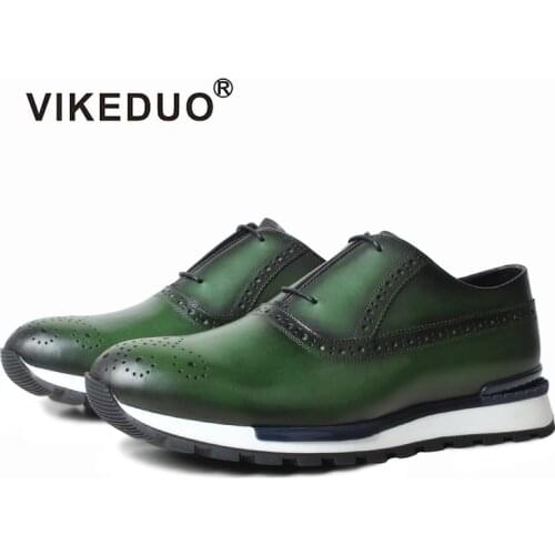 VIKEDUO Summer New Mens Sneakers Genuine Leather Patina Brogues Male Shoes Casual Driving Footwear Sports Hot Zapatos de Hombre