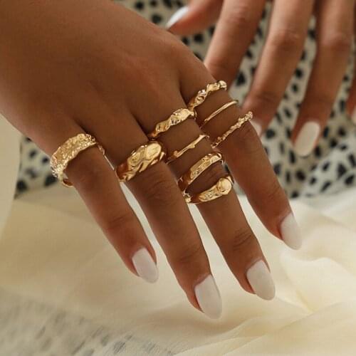 9 Pcs/Set Minimalist Gold Color Irregular wavy smooth Rings Set For Women Handmade Geometry Finger Ring Set Female Jewelry Gifts