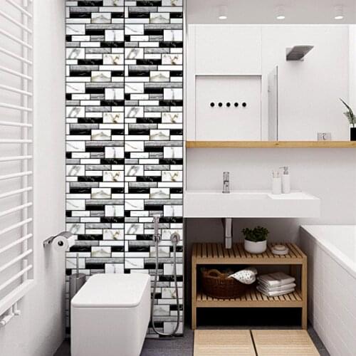 10 Pcs/Set 3D PVC White Black Brick Grain Wall Stickers Paper Marble Stone Wallpaper Rustic Effect Self-adhesive Home Decoration