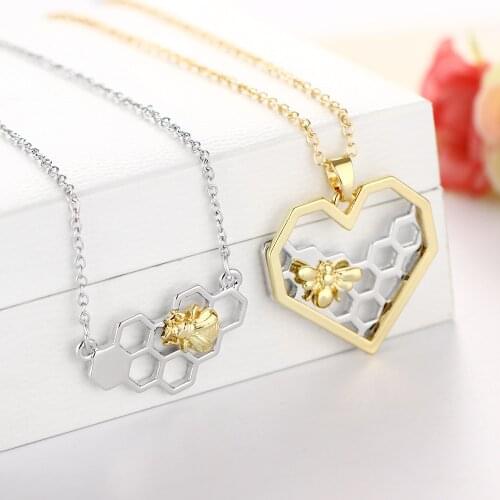 Charming Trendy Animal Pendant Necklace Women Heart Pendants Fashion Simple Honeybee Hive Necklace Costume Jewelry