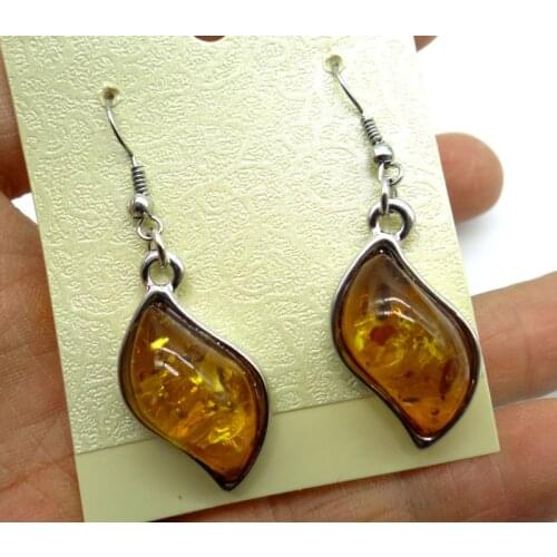 Wholesale Natural Precious Modernist Water drop TEARDROP GOLDEN HONEY PRESSED AMBERS Jewelry making earring Q14