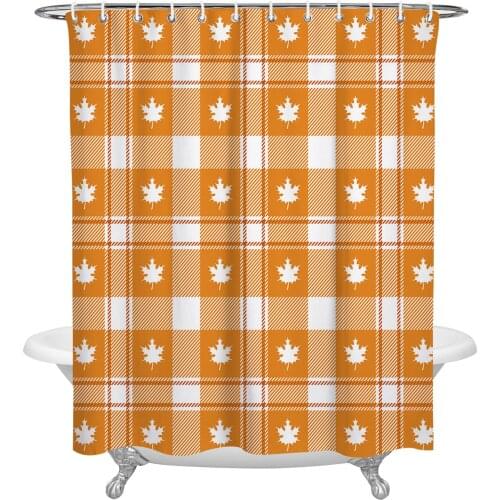 Autumn Maple Leaf Orange Lattice Shower Curtain Waterproof Polyester Fabric Shower Curtains Home Decoration Curtain with Hook