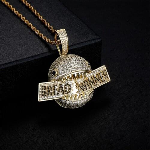 Iced Out Shark Pendant Pave Cubic Zircon Necklace For Men Gold Silver Color Hip Hop Letter Rock Jewelry