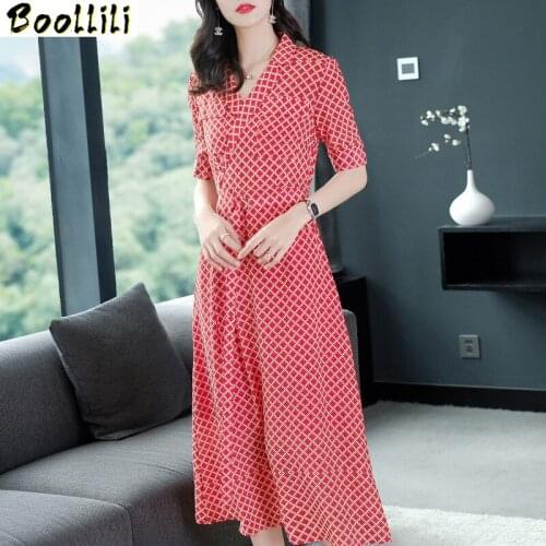 Boollili Real Silk Dress Women Spring Summer Dress Korean Fashion Beach Dress Elegant Vintage Party Dress Vestidos Mujer