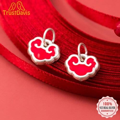 TrustDavis 2021 Real S999 Sterling Silver Fashion Red Glaze Longevity Lock Charm Pendant Handmade DIY Accessories Jewelry DZ223