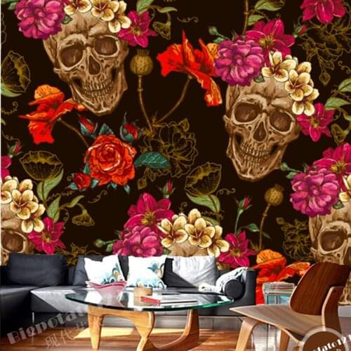 Custom 3D retroWallcoveri. Skull flowers for the living room KTV Bar Restaurant backdrop background wall home decoration paper