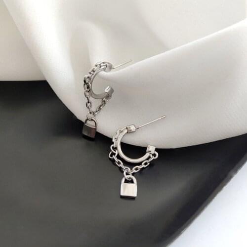 925 Silver Color Stud Simple Earrings for Women Temperament Fashion New Personality Punk Lock Earrings Jewelry