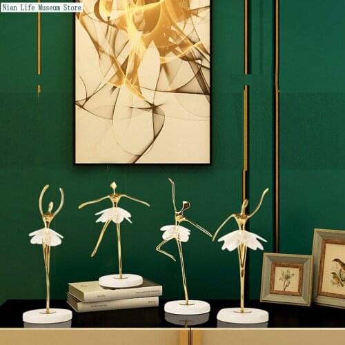 Nordic Luxury Copper Marble Base Ornaments Ballet Girls Living Room Decoration Accessories Modern Creative Home Interior Decor