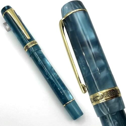 Kaigelu 316 Vintage Marble Celluloid Fountain Pen 22KGP Medium Nib Dark Blue Phantom Pattern For Writing Tool With Gift Box