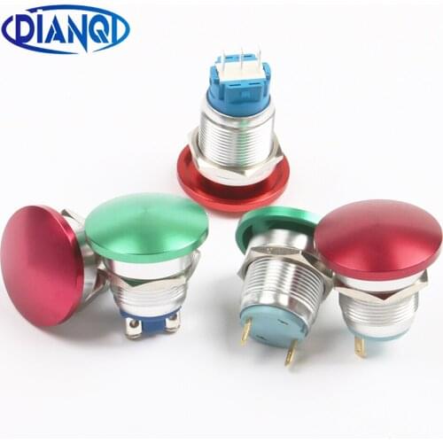 19mm 1NO Momentary/1NO1NC Latching Metal aluminum mushroom head switch Push Button Switch Car press button 2pin terminal 19MG/L