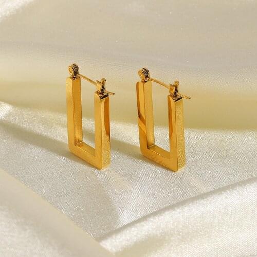 18K Gold Statement 316L Stainless Steel Hoop Earrings Titanium Steel Geometric Square Big hoop Earrings Women