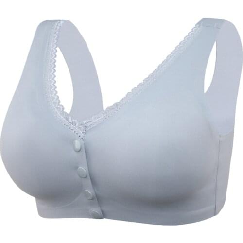 Plus Size Womens Bra Everyday Yoga Sport Breathable Lace Trim Underwear Female Front Button Push Up Bralette Fitness Lingerie