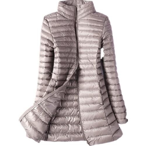 Winter Plus Size 4XL Womens Down Jackets Ultra Light Duck Down Coat Long Puffer Jacket Slim Black Parkas Woman Parkas