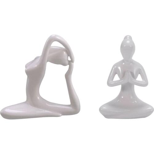 2X Abstract Art Ceramic Yoga Poses Figurine Porcelain Yoga Lady Figure Statue Home Yoga Studio Decor Ornament 8 & 2