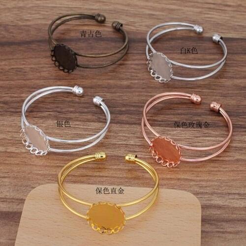 20pcs Antique Bronze Silver color KC Gold Plated Bangle Base Bracelet Blank Findings Tray Bezel Setting 20mm Cabochon Cameo
