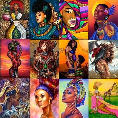 5D DIY Diamond Painting African Woman Full Round Diamond Embroidery Mosaic Portrait Cross Stitch Kit Art Home Decor Crafts