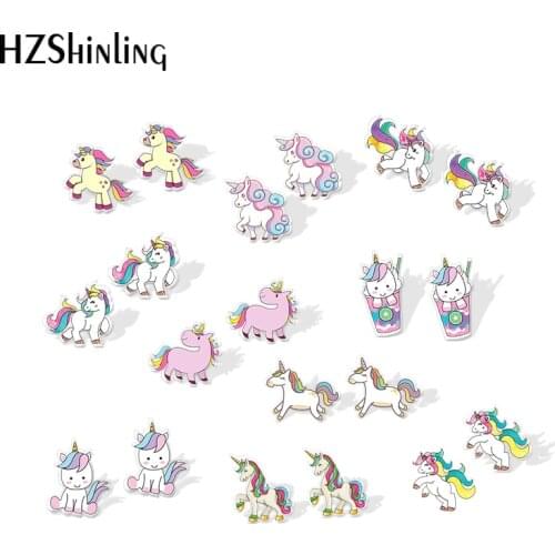 2019 New Cute Unicorn Acrylic Earring Baby Unicorn Resin Earring Epoxy Art Stud Earrings Gifts Girl Boy