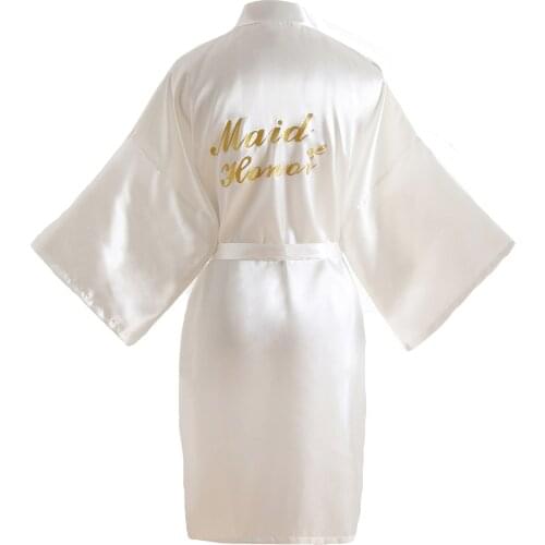 Womens White Silky Maid of Honor Robes with Gold Glitters for Bride Bridesmaid Wedding Bridal Party