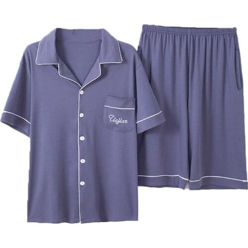 Plus Szie 4XL 5XL Men Pajama Set Summer Comfortable Men Sleepwear Short Sleeve Cotton Pajamas Men Elastic Waist Leisure Outwear