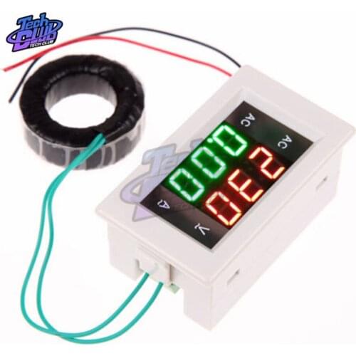 AC 200A Digital Ammeter Voltmeter Amp Volt Meter Voltage Current Meter LCD Panel Red Green Display with AC Current Transformer