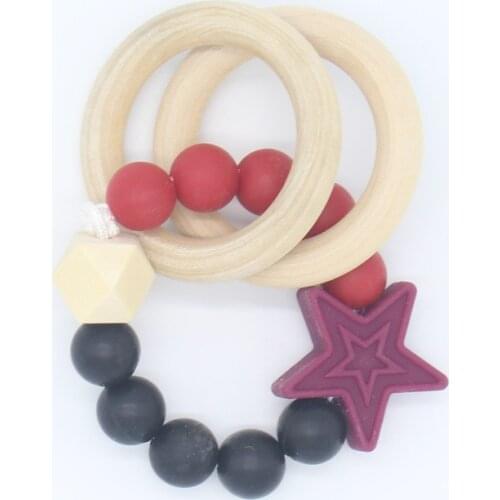 Baby Wooden+silicone Teether Crochet Chew Beads Teething Rattles Toy Teether Montessori Bracelets Bracelets
