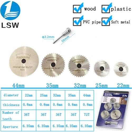 6pcs HSS Circular Saw Blade Rotary Tool For Dremel Metal Cutter Power Tool Set Wood Cutting Discs Drill Mandrel Cutoff