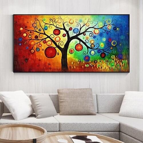 Tree of Life Money Tree Abstract Oil Painting on Canvas Scandinavian Cuadros Landscape Posters and Prints for Living Room Decor