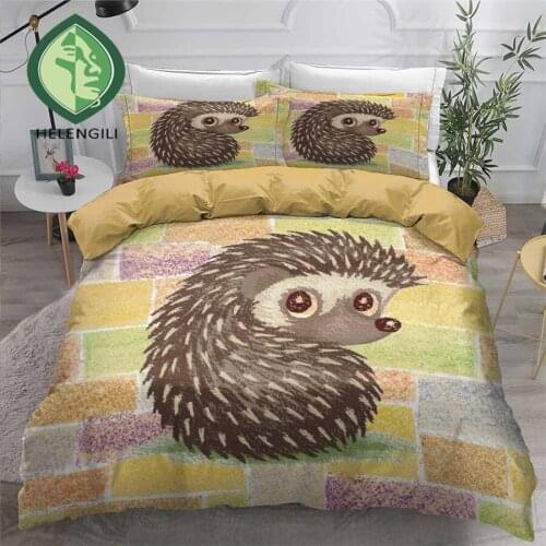 HELENGILI 3D Bedding Set Hedgehog Painting Print Duvet Cover Set Bedclothes with Pillowcase Bed Set Home Textiles #CW01