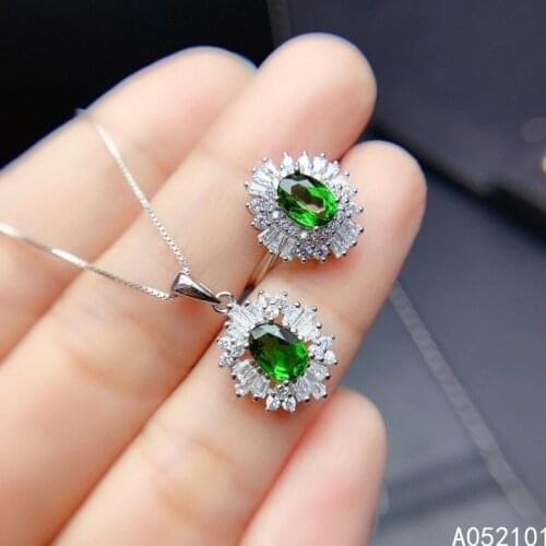 KJJEAXCMY fine Jewelry 925 sterling silver inlaid natural Diopside classic necklace pendant ring set support test Chinese style