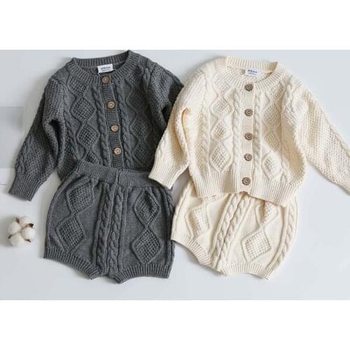 Autumn Winter Cotton Toddlers Boys Girls Set Baby Knit Sweater Cardigan + Shorts Suit New Children Clothing Baby Clothes Suit