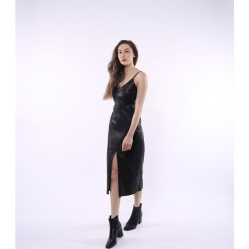 Strapped Strec Leather Dress