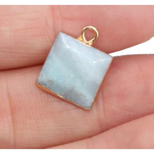 Natural Stone Pendant Place Block Type Picture Stones Plated Pendant Necklace For DIY Jewelry Best Birthday Gift Size 12x16mm