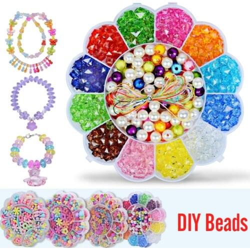 Girl Children Making Toys DIY Colorful Acrylic Beads Girls Puzzle Set Toy Jewelry Necklace Bracelet Handmade String Bead