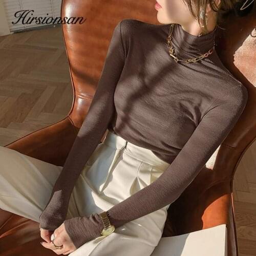Hirsionsan Turtle Neck Solid Skinny Sweater Women Slim Fit Knitted Bottoming Pullovers Korean Sexy Female Jumper 2021 New