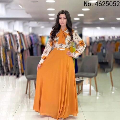 Autumn Long Sleeve Womens Dress 2021 New Fashion African Print Chiffon Maxi Dress Elegant Muslim Abaya Kaftan Party Vestidos