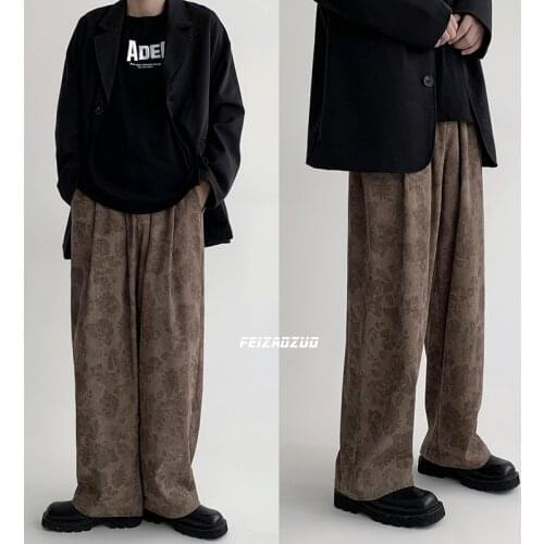 Autumn Flower Pants Mens Fashion Printing Casual Wide-leg Pants Men Streetwear Loose Hip-hop Straight Pants Mens Trousers M-3XL