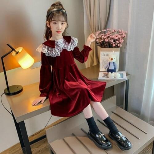 Girls Dress Elegant Autumn Winter Long Sleeve Kids Dresses for Girl Teen Lace Princess Dress 2020 Children' S Clothing 3-14Y