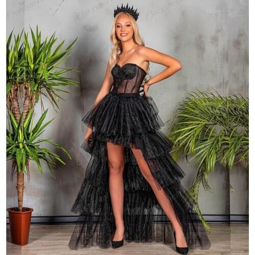 Fashion Black Short Dress for Girl High Low Puffy Tulle Prom Party Dresses Women Formal Gowns Custom Cheap Formal Event Dress