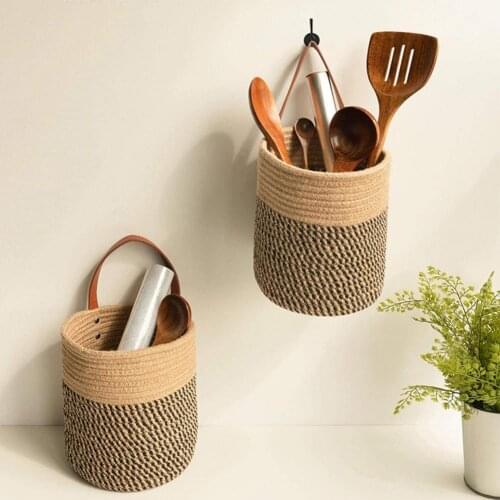 Hanging Basket Natural Hand-woven Faux Leather Rattan Household Flower Storage Baskets for Home для кухни Accessories