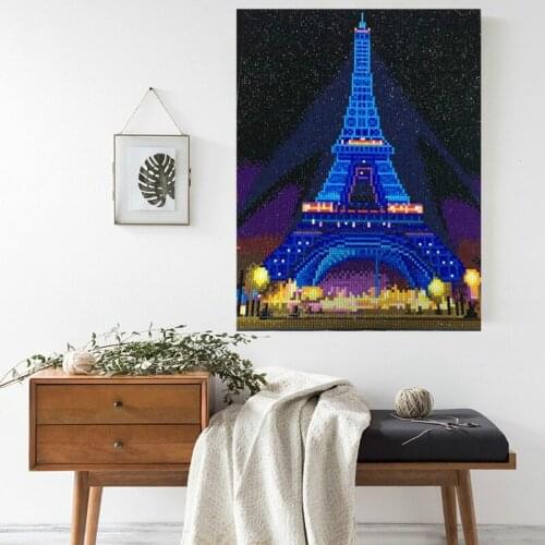 DIY Full Drill LED Diamond Painting Eiffel Tower Rhinestone Embroidery Cross Stitch Light Box Home Wall Decoration