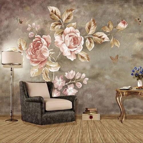 Custom 3D Wallpaper European Style Retro Flowers Oil Painting Waterproof Canvas Fabric Printed Wallpaper Mural Papel De Parede