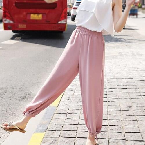 Spring Summer Fashion Korean Style Wild Loose High Waist Casual Nine Point Pants 2020