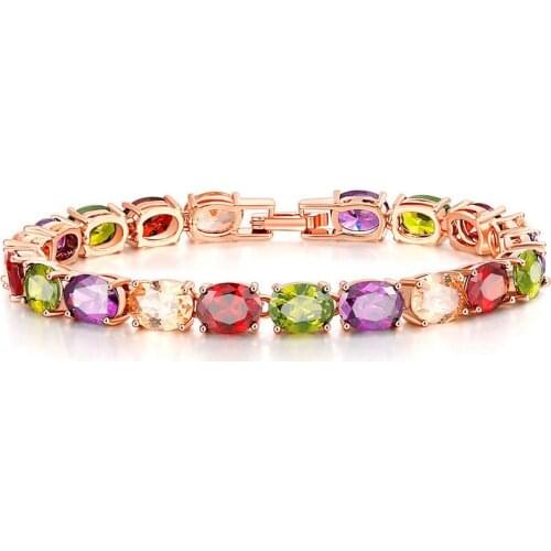 Luxury Single Row More Color Crystal Bracelet Length 17cm Rose Gold Silver Color Buckle Bracelets For Women Birthday Gift