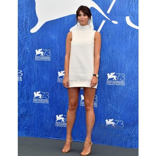 9164 Sex White High-neck Straight spandex Celebrity dresses/Formal gowns Leisure above knee Venice Film Festival free shipping
