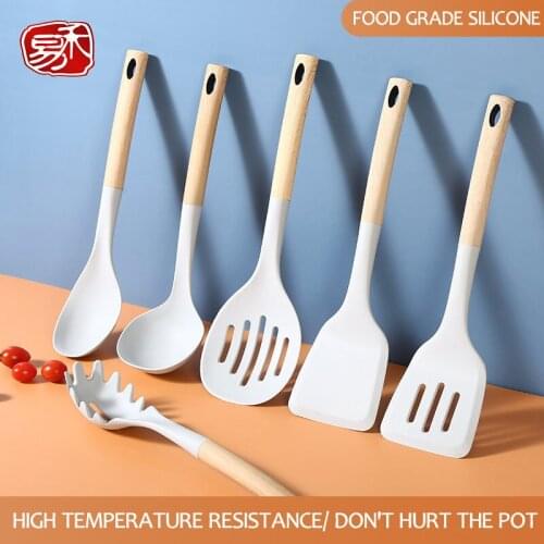 Silicone Spatula Household Spatula Cooking Spatula Soup Ladle Slotted Spoon High Temperature Anti-scald Kitchenware Set HE-CY365