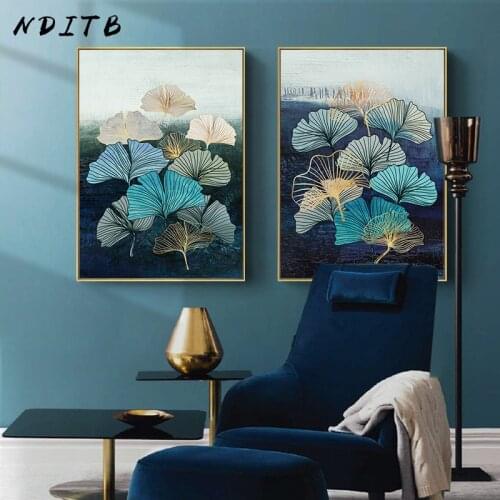 Modern Abstract Canvas Wall Art Print Painting Golden Plant Leaf Poster Nordic Style Botanical Picture Living Room Decoration