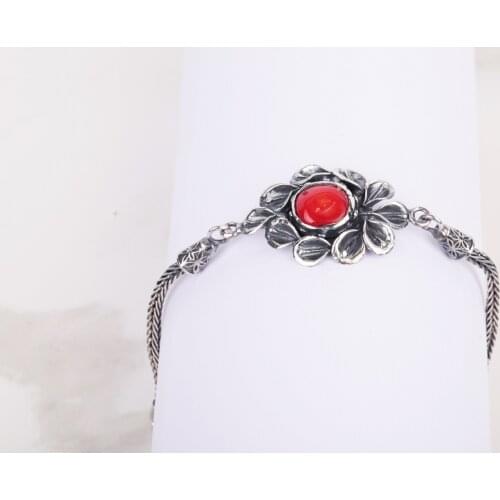 UM US JEWELRY Coral Natural Stone Handmade 925 Sterling Silver Women Wristbands