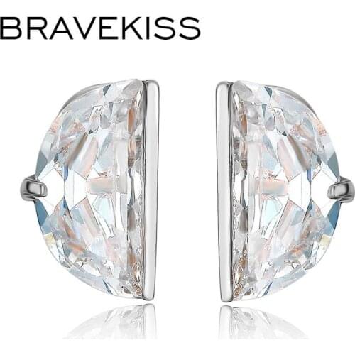 BRAVEKISS 10mm Diameter Half Round CZ Stud Earrings Women Fashion Jewelry Trendy Rhodium Color Pendientes Mujer BUE0193B